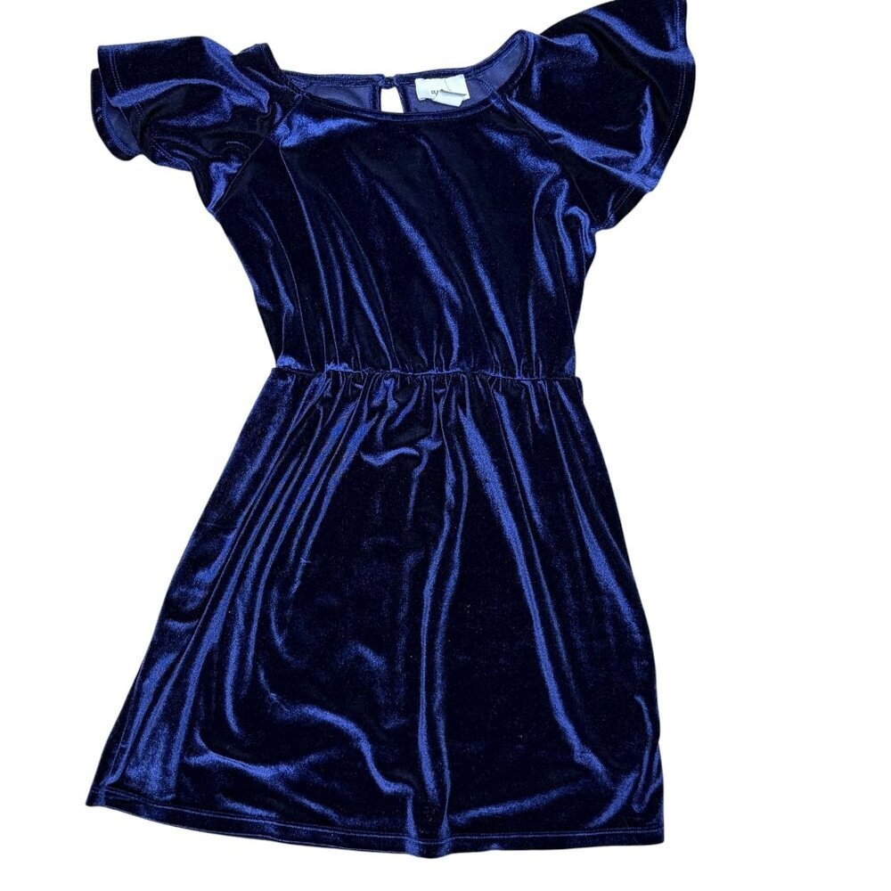 Old Navy Girls Royal Blue Velvet Dress Size Small 6-7 Flutter Sleeve